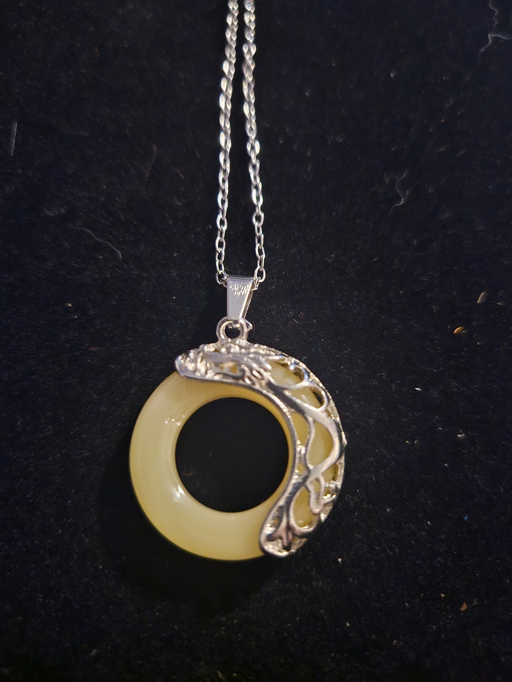 Sterling Silver Dragon Wrapped Yellow Jade Pendant Necklace